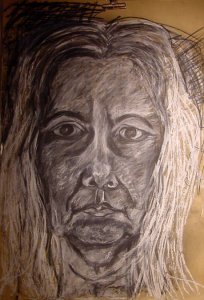 דיוקן עצמי - רישום בפחם. נורית צדרבוים 2003 